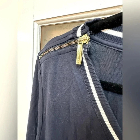 Michael Kors Navy with White Piping Shoulder Zippers Knit Dress Size Large L - Picture 2 of 8